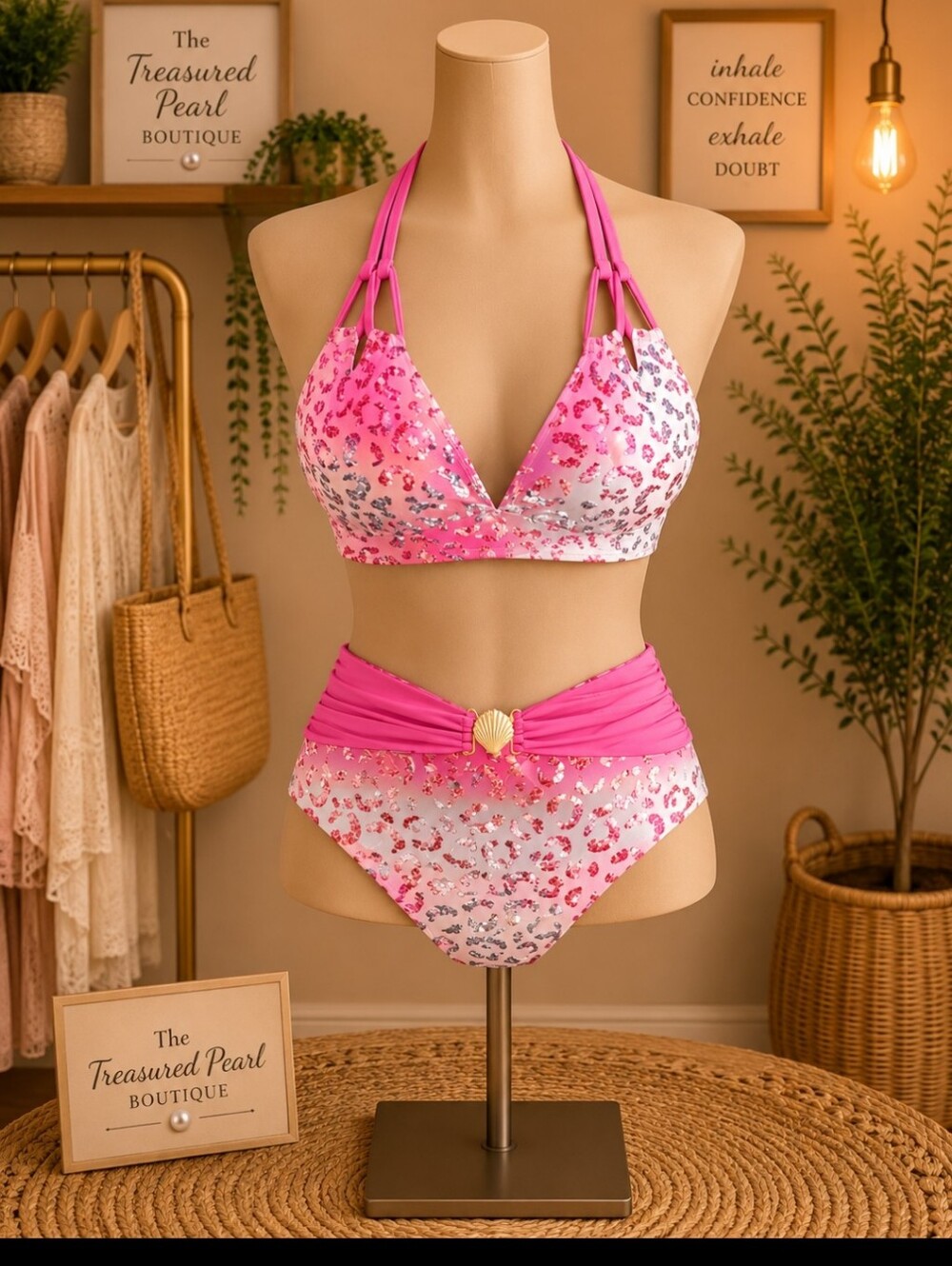 Pink Ombre Leopard Print Two-Piece Bikini